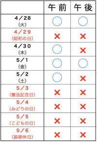 2026年　ゴールデンウィーク